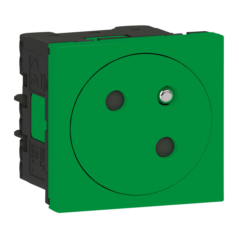 Prise de courant 2P+T Surface Mosaic Link raccordement latéral 2 modules – vert