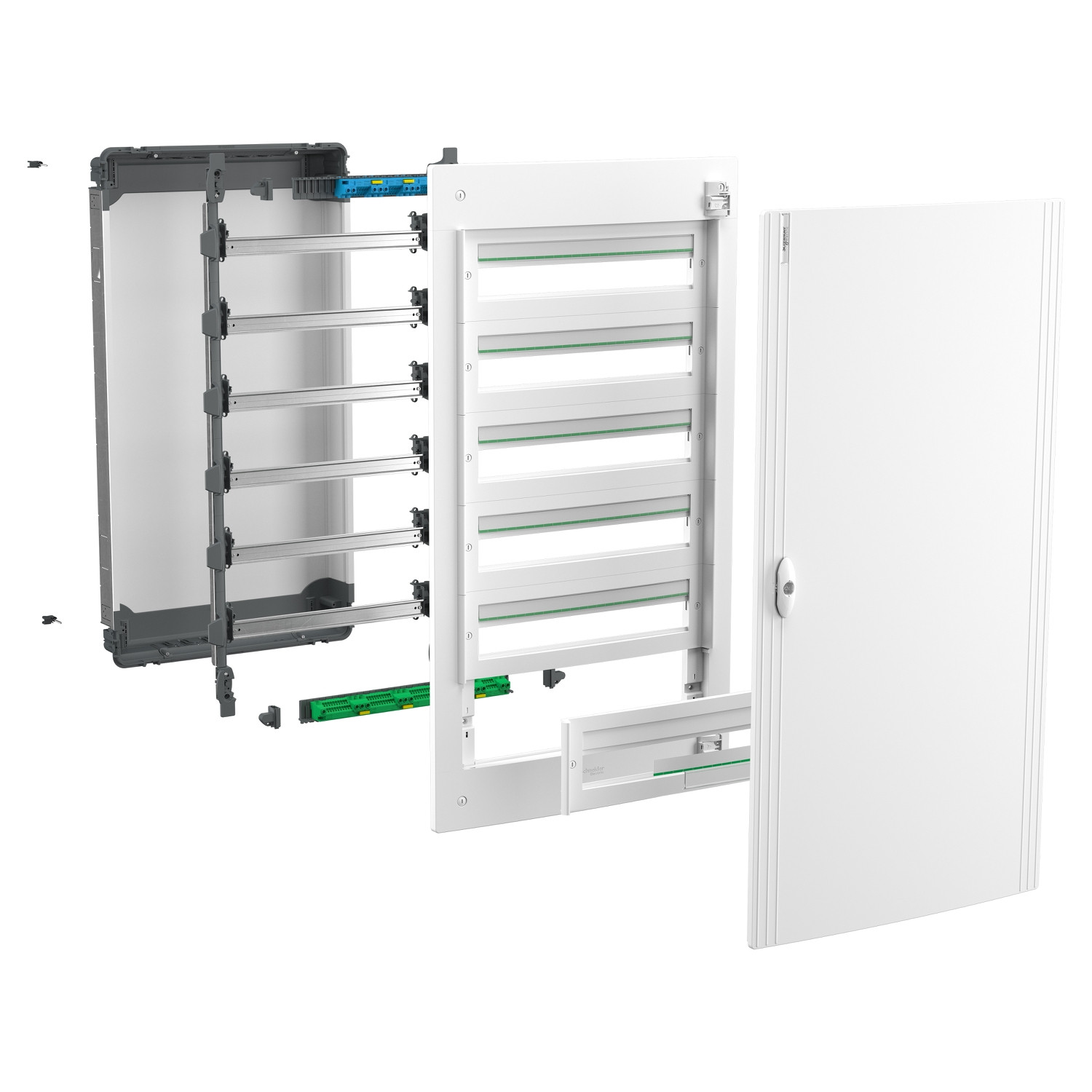 PrismaSeT XS, encastré, 3 x 24 modules, 1 terre + 1 bornier neutre, porte blanche unie