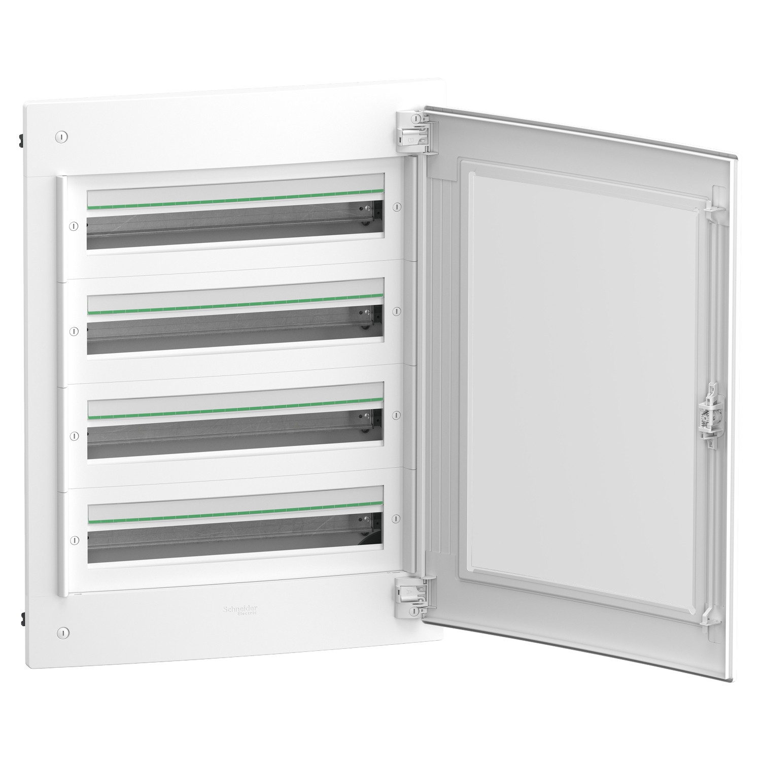 PrismaSeT XS, encastré, 4 x 24 modules, 1 terre + 1 bornier neutre, porte transparente
