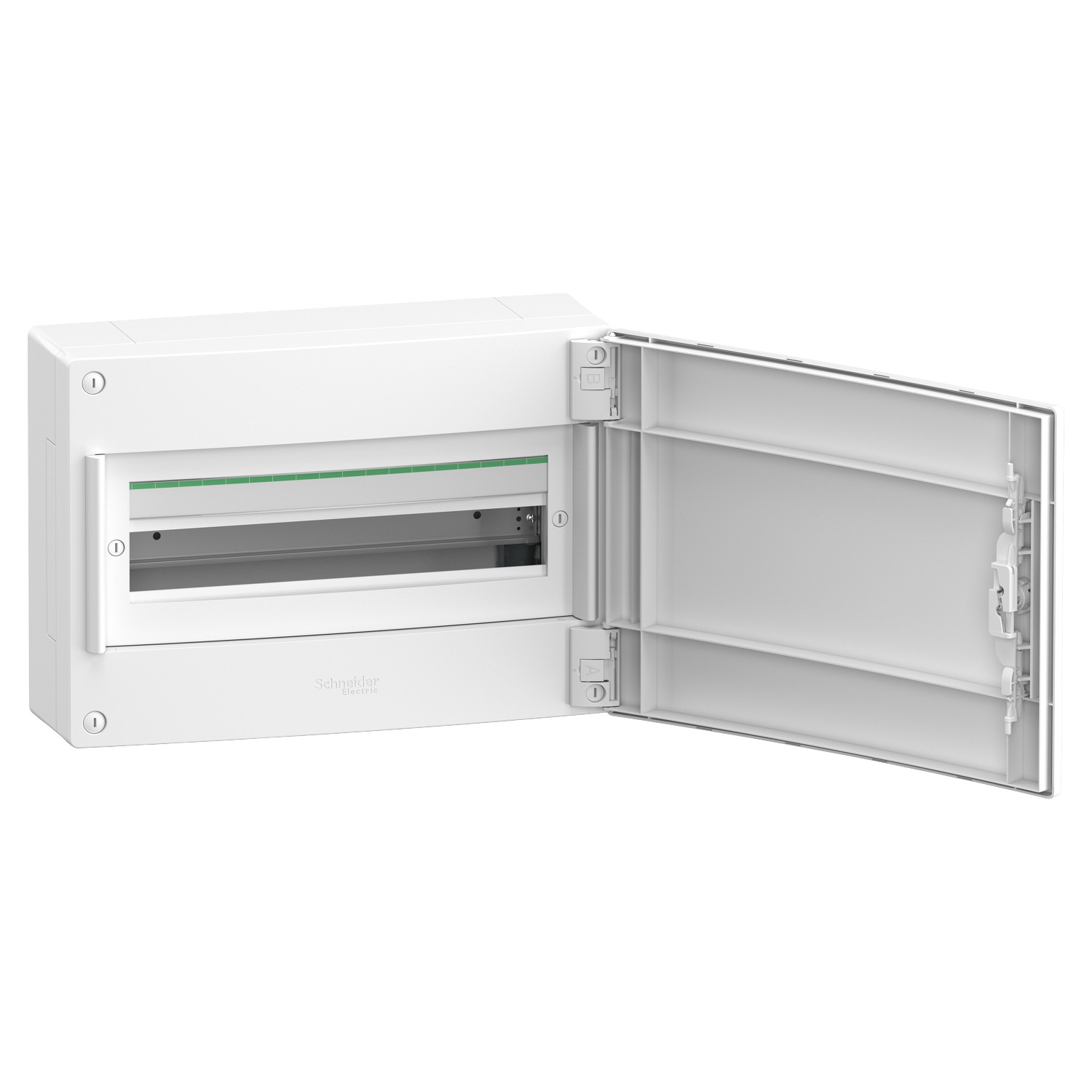 PrismaSeT XS, surface, 1 x 18 modules, 1 terre + 1 bornier neutre, porte blanche unie