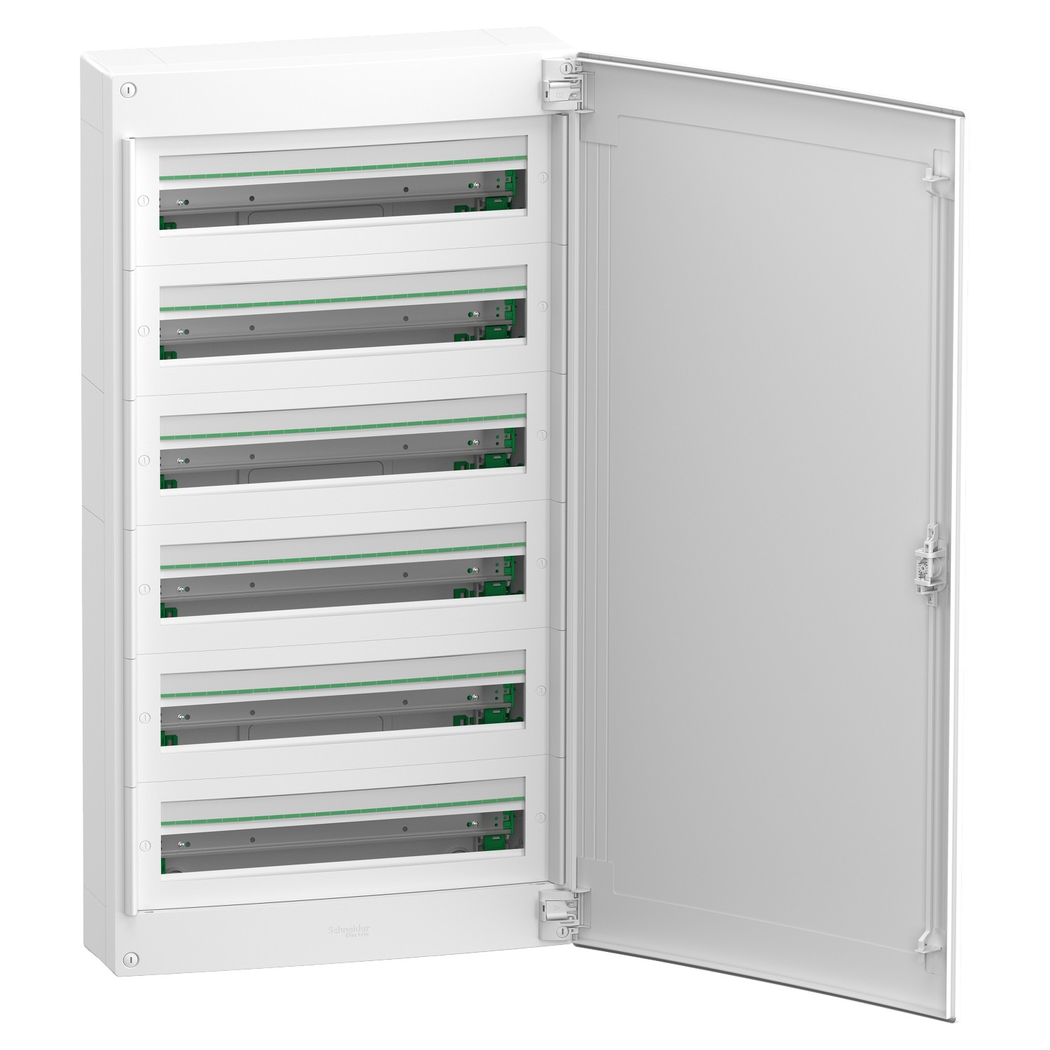 PrismaSeT XS, surface, 6 x 24 modules, 1 terre + 1 bornier neutre, porte blanche unie