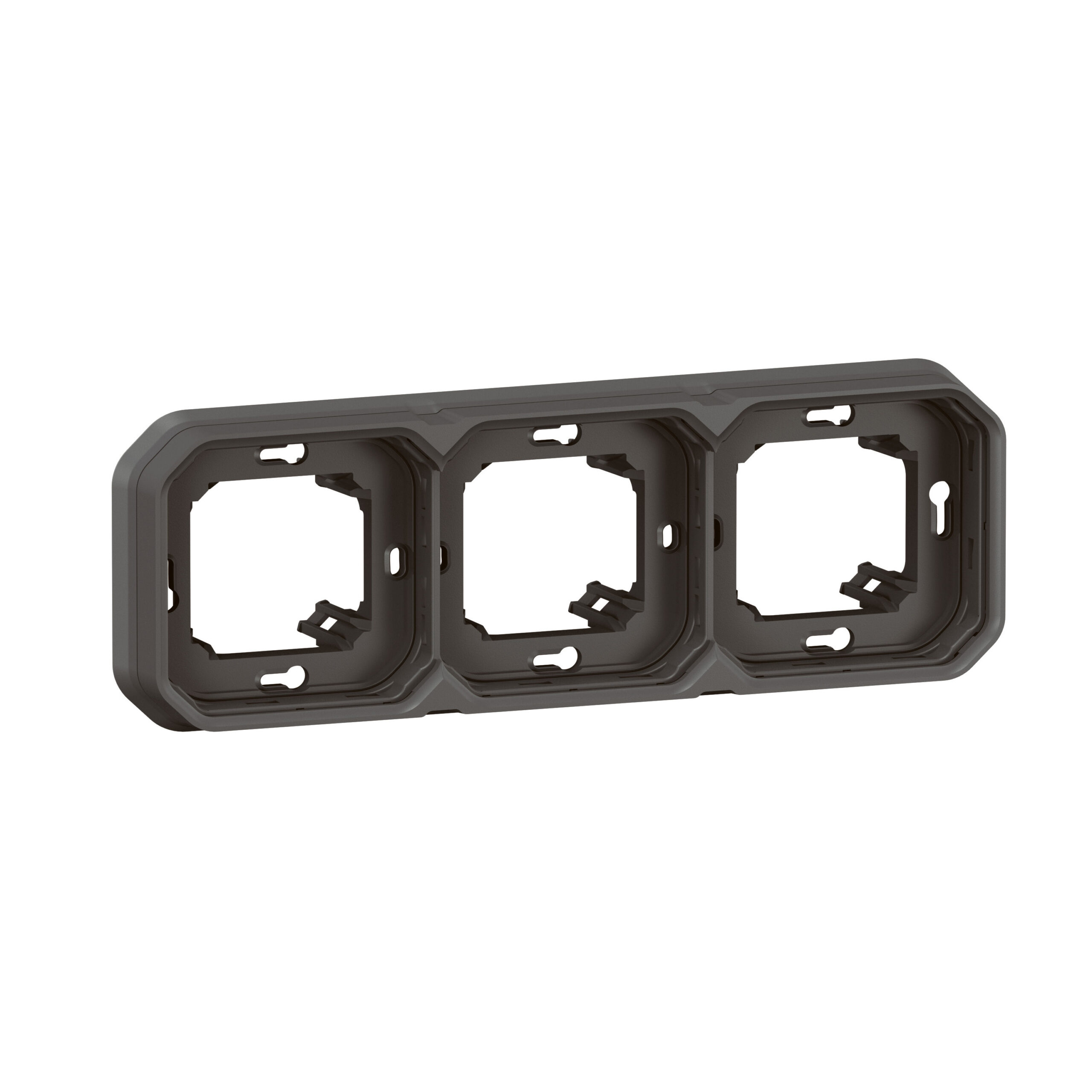 Support plaque étanche pour montage encastré 3 postes horizontaux ou verticaux Plexo – anthracite